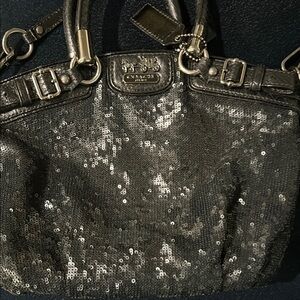Coach Black Leather Shoulder Bag with Metallic Hardware